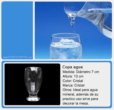 Alquilar Copa para agua en cristal para fiestas y eventos en Bogotá - ver precios y fotos de alquileres económico para fiestas y eventos