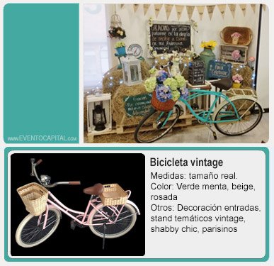 Alquilar Bicicleta vintage tamaño real con canastilla para fiestas y eventos en Bogotá - ver precios y fotos de alquileres económico para fiestas y eventos