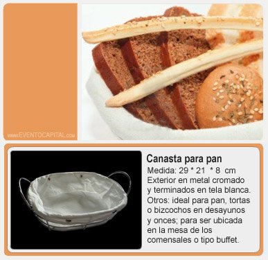 Alquilar Canasta para pan - paneras para desayunos buffet para fiestas y eventos en Bogotá - ver precios y fotos de alquileres económico para fiestas y eventos