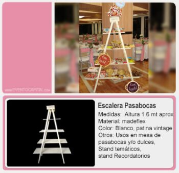 Alquilar Escalera vintage para pasabocas - decoración vintage para fiestas y eventos en Bogotá - ver precios y fotos de alquileres económico para fiestas y eventos