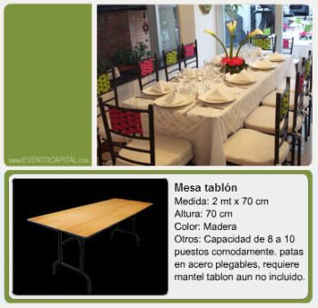 Alquilar Mesas tablon para 10 u 8 puestos - mesas largas plegables para fiestas y eventos en Bogotá - ver precios y fotos de alquileres económico para fiestas y eventos