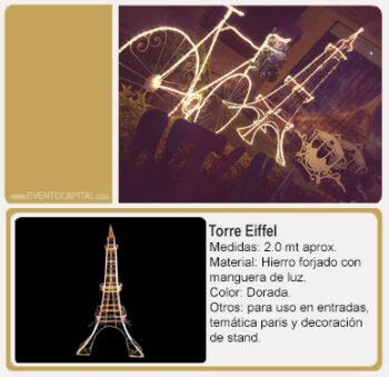 Alquilar torre eifel torre paris con luz led para fiestas y eventos en Bogotá - ver precios y fotos de alquileres económico para fiestas y eventos