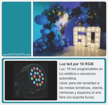 Alquilar luz led para ambientes - luces de color rgb para fiestas y eventos en Bogotá - ver precios y fotos de alquileres económico para fiestas y eventos