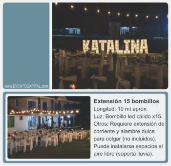 Alquilar extención de bombillos calidos - luces para colgar en el techo para fiestas y eventos en Bogotá - ver precios y fotos de alquileres económico para fiestas y eventos