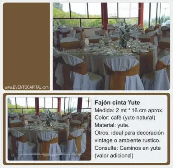 Alquilar Fajon yute - cinta moño en yuta para sillas para fiestas y eventos en Bogotá - ver precios y fotos de alquileres económico para fiestas y eventos