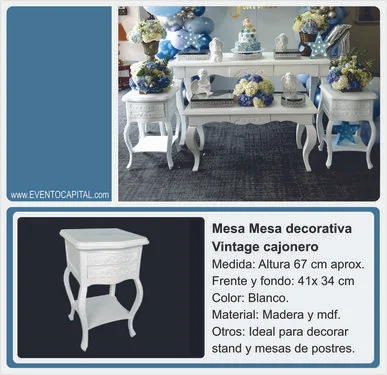 Alquilar mesa vintage cajonero blanco - mesa decorativa para fiestas y eventos en Bogotá - ver precios y fotos de alquileres económico para fiestas y eventos